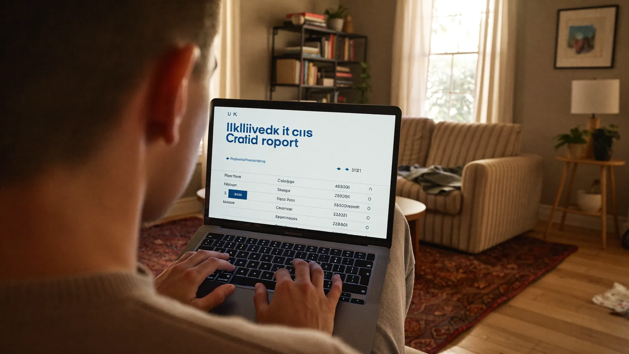 A first-time buyer reviewing their credit report on a laptop while a mortgage broker explains the options.